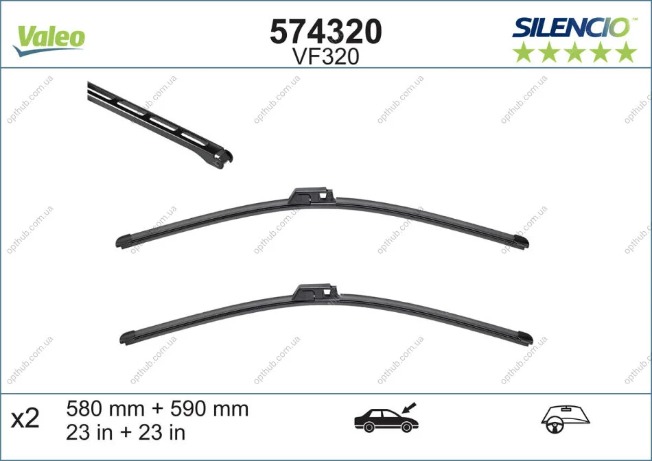 Щітка склоочисника К-Т БЕСКАРКАСНЫЙ SILENCIO® / 590/580 MM / VF320 -ua Valeo 574320 (фото 1)