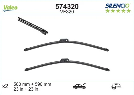 Щітка склоочисника К-Т БЕСКАРКАСНЫЙ SILENCIO® / 590/580 MM / VF320 -ua Valeo 574320
