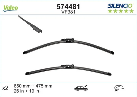 Щітка склоочисника К-Т БЕСКАРКАСНЫЙ SILENCIO® / 650/475 MM / VF381 -ua Valeo 574481