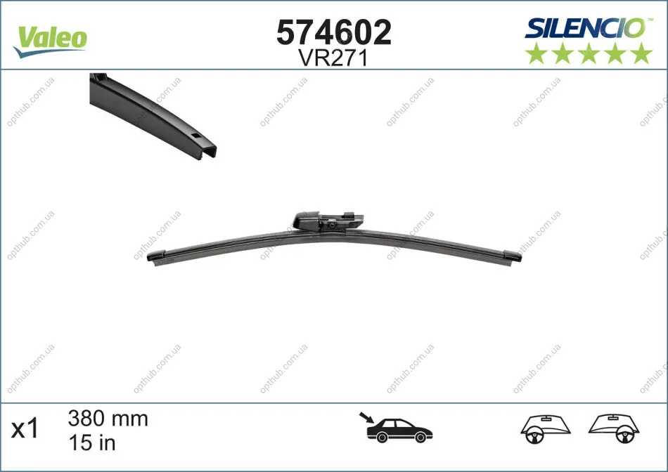 Щітка склоочисника БЕСКАРКАСНЫЙ ЗАДНИЙ SILENCIO® / 380 MM / VR271 -ua Valeo 574602 (фото 1)