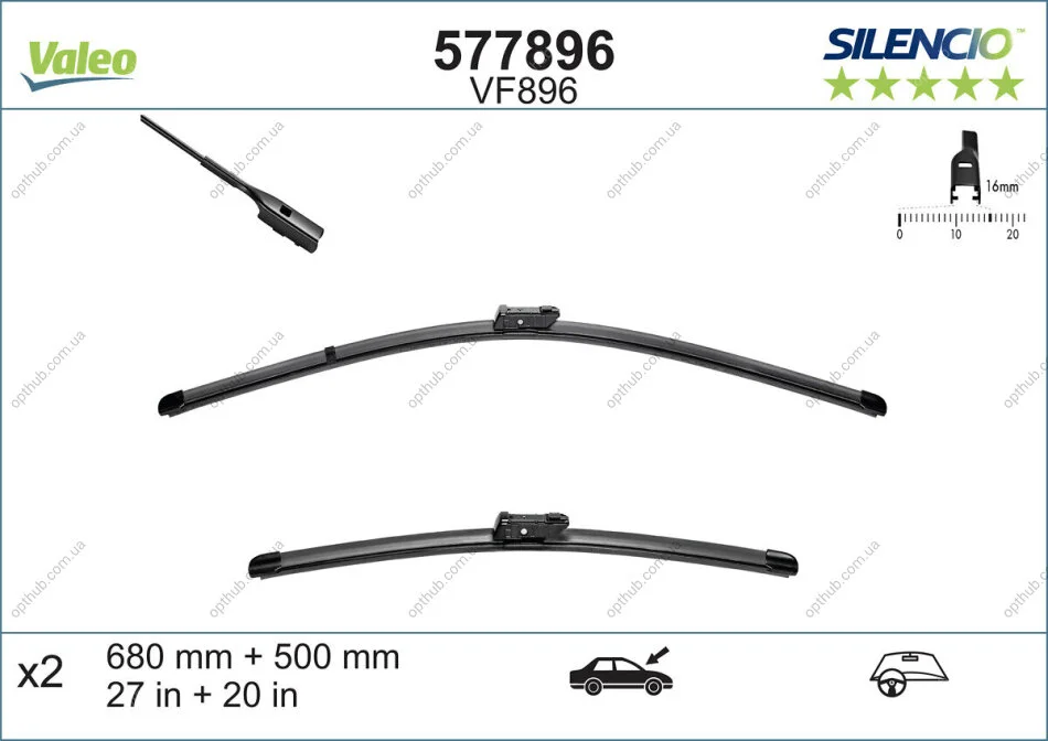 Щітки склоочисника (680/500мм) Audi Q7/Bentley Bentayga 15- VALEO (opt-om) Valeo 577896 (фото 1)
