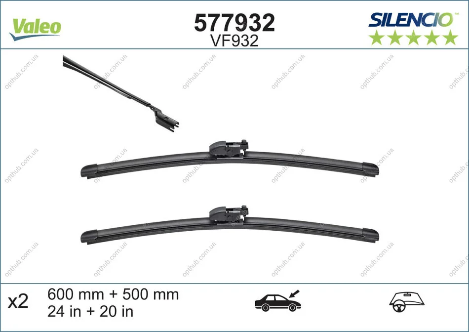 Щетка стеклоочистителя К-Т БЕСКАРКАСНЫЙ SILENCIO® / 600/500 MM / VF932 Valeo 577932 (фото 1)