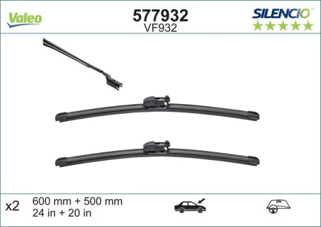 Щетка стеклоочистителя К-Т БЕСКАРКАСНЫЙ SILENCIO® / 600/500 MM / VF932 Valeo 577932