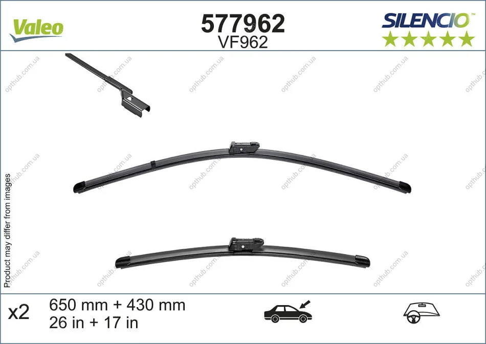 Щітка склоочисника К-Т БЕСКАРКАСНЫЙ SILENCIO / 650/430 MM / VF950 / LHD / PEUGEOT 508 -ua Valeo 577962 (фото 1)