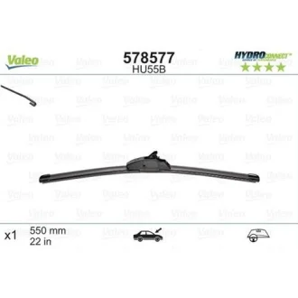 Щітка склоочисника безкаркасна передн із спойлером (1шт) HU55B HydroConnect 550мм MERCEDES A (W168), VANEO (414) HONDA CIVIC VIII MAZDA MPV II OPEL MERIVA A, SINTRA, ZAFIRA A 11.96-12.13 Valeo 578577
