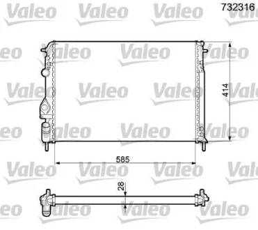 Радіатор двигуна RENAULT MEGANE I, MEGANE I CLASSIC, MEGANE I COACH, MEGANE SCÉNIC, SCENIC I 1.4-2.0 01.96-09.03 Valeo 732316