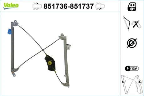 Склопідйомник FRONT LEFT / VOLKSWAGEN GOLF PLUS (07->13) -ua Valeo 851736