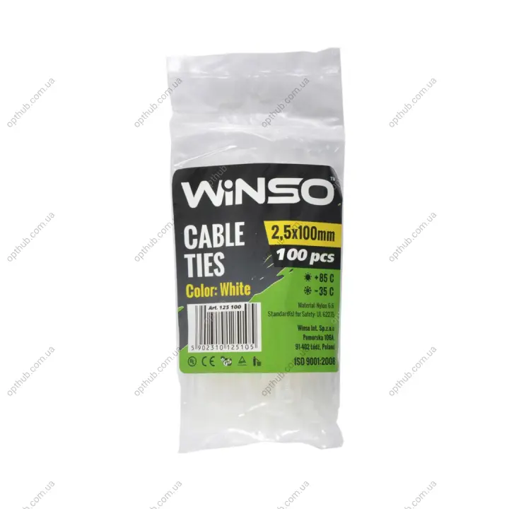 Хомути пластикові білі WINSO 2,5x100 (100шт.) Winso 125100 (фото 1)