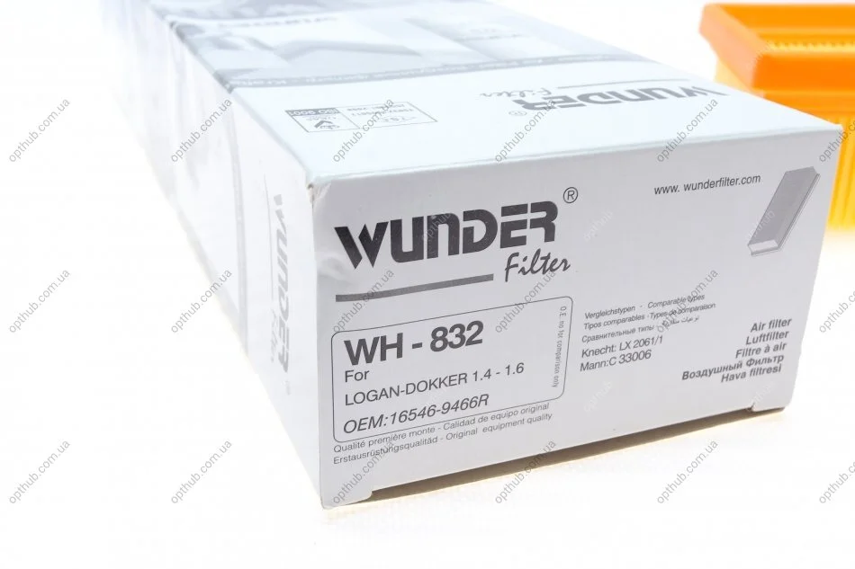 Фільтр повітряний Renault Logan 04- UA63 WUNDER FILTER WH 832 (фото 1)