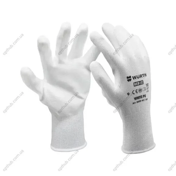 Перчатки защитные White PU, полиэстер, покрытие полиуретан, пара, р.10, RED LINE {арт. } WURTH 0899401110 (фото 1)