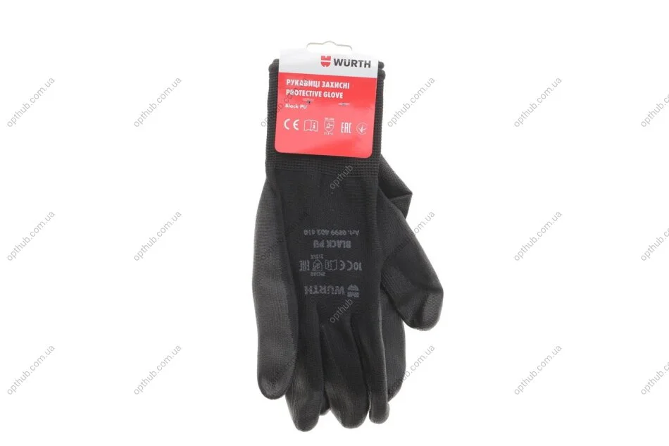 Перчатки защитные Black PU, полиэстер, покрытие полиуретан, пара, р.10, RED LINE {арт. } WURTH 0899402410 (фото 1)