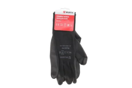 Перчатки защитные Black PU, полиэстер, покрытие полиуретан, пара, р.10, RED LINE {арт. } WURTH 0899402410