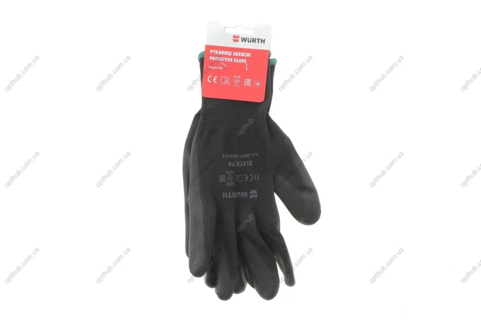 Перчатки защитные Black PU, полиэстер, покрытие полиуретан, пара, р.11, RED LINE {арт. } WURTH 0899402411 (фото 1)
