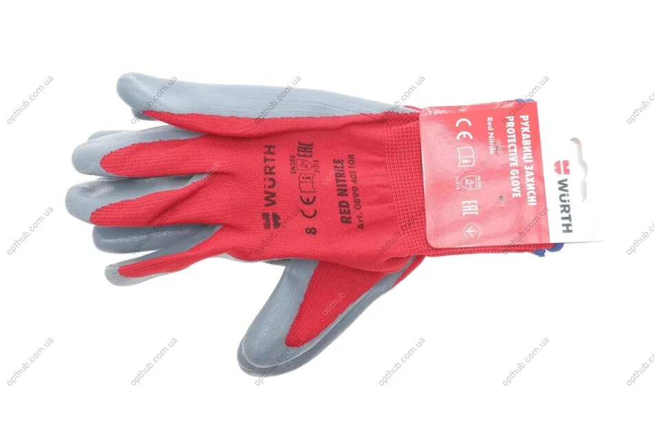 Перчатки защитные RED NITRILE, полиэстер, покрытие нитрил, пара, р.8, RED LINE {арт. } WURTH 0899403108 (фото 1)