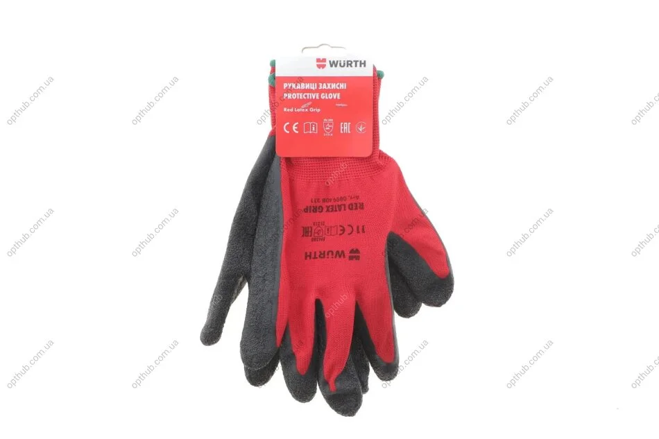 Перчатки защитные RED LATEX GRIP, полиэстер, покрытие латекс, пара, р.11, RED LINE {арт. } WURTH 0899408211 (фото 1)