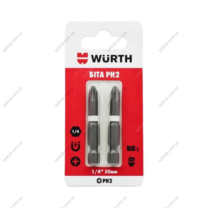 Біта PH2, 1/4IN, L50мм, 2шт. в блістері {арт. } WURTH 1614176692902 (фото 1)