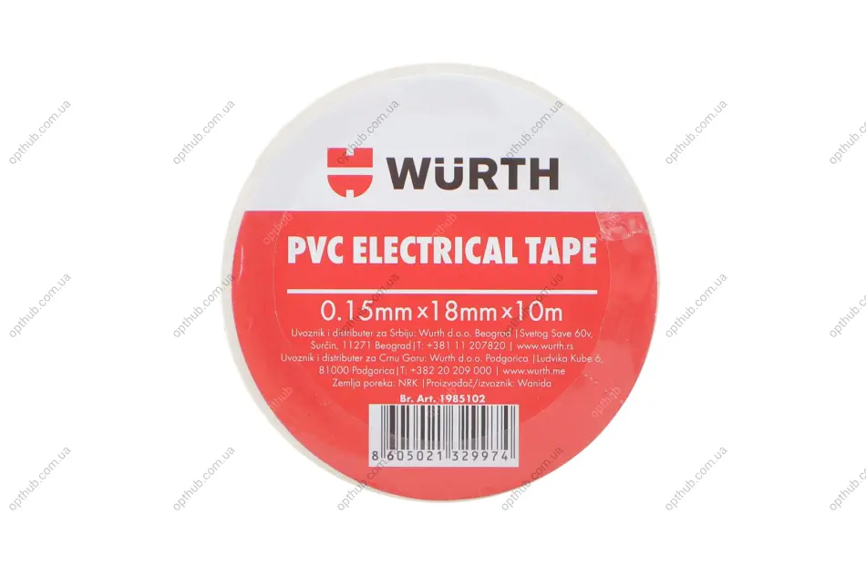 Изоляционная лента PVC, белая, 18мм/10м {арт. } WURTH 1985102 (фото 1)