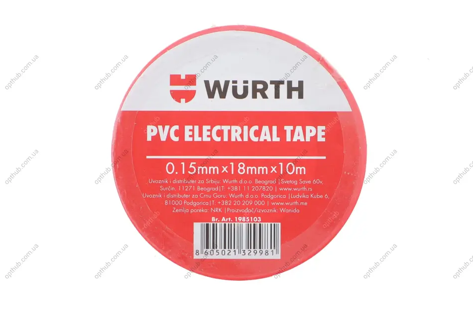 Изоляционная лента PVC, красная, 18мм/10м {арт. } WURTH 1985103 (фото 1)