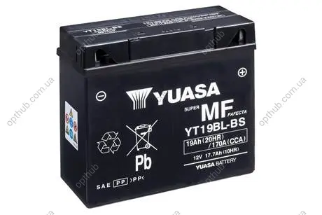 МОТО Yuasa 12V 19Ah MF VRLA Battery (сухозаряжений) YUASA YT19BL-BS (фото 1)
