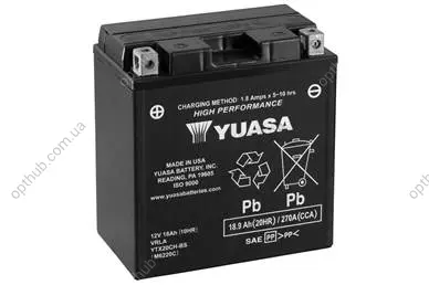 МОТО Yuasa 12V 18,9Ah High Performance MF VRLA Battery (сухозаряжений) YUASA YTX20CH-BS (фото 1)