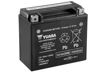 МОТО Yuasa 12V 18,9Ah High Performance MF VRLA Battery AGM (сухозаряжений) YUASA YTX20H-BS