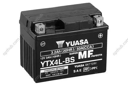 МОТО Yuasa 12V 3Ah MF VRLA Battery AGM (сухозаряжений) YUASA YTX4L-BS (фото 1)