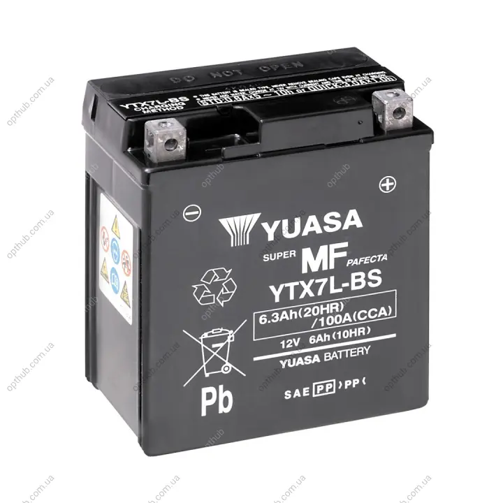 МОТО Yuasa 12V 6Ah MF VRLA Battery AGM (сухозаряжений) YUASA YTX7L-BS (фото 1)