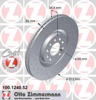 Диск гальмівний ПЕРЕДН SPORT Z SEAT IBIZA 02/02- LEON 11/99-06/06 TOLEDO 04/99-05/06,SKODA OCTAVIA -ua ZIMMERMANN 100.1240.52