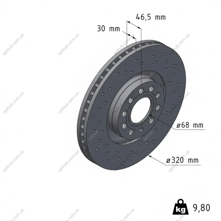 Диск гальмівний (передній) Audi A4/A6 97-08 (320x30) (з покриттям) (з отвором) (вент.) UA63 ZIMMERMANN 100.1249.52 (фото 1)