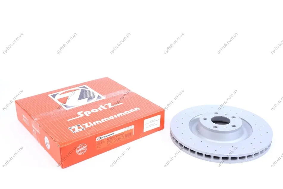 Диск тормозной (передний) Audi A6/A8/VW Phaeton 04-16 (360x34) (с покрытием) (с отверстиями) (opt-om) ZIMMERMANN 100.3305.52 (фото 1)