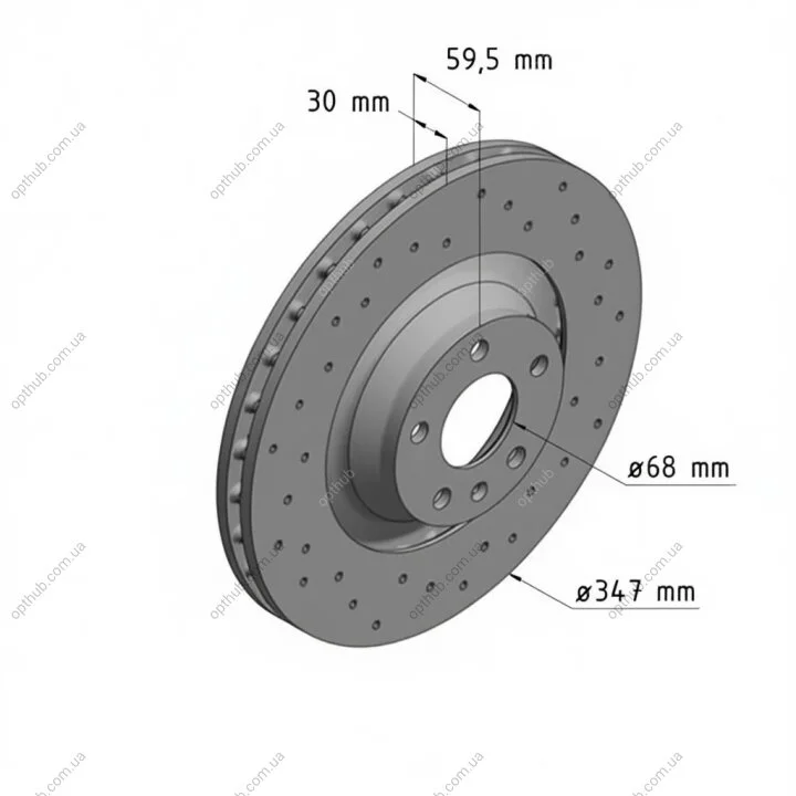 Диск тормозной (передний) Audi A6 04-11 (347х30) (с покрытием) (с отвертками) (вент).) UA63 ZIMMERMANN 100.3319.52 (фото 1)