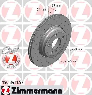 Диск гальмівний ЗАДН SPORT Z BMW 5(E60) 525-550 03-, 6 (E63) 645I 04-, 7 (E65,66) 730-760 05- -ua ZIMMERMANN 150.3411.52 (фото 1)