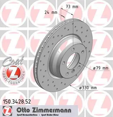 Диск гальмівний ПЕРЕДН SPORT Z BMW 1 (E81,87) 9/04- 3 V (E90) 1/05- 3 V CABRIO (E93) 3/07- 3 V COU -ua ZIMMERMANN 150.3428.52 (фото 1)