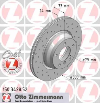 Диск гальмівний ПЕРЕДН SPORT Z BMW 1 (E81,87) 9/04- 3 V (E90) 1/05- 3 V CABRIO (E93) 3/07- 3 V COU -ua ZIMMERMANN 150.3428.52