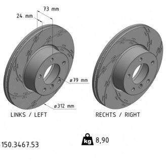 Диск гальмівний ПЕРЕДН С КАНАВКАМИ ЧЕРНЫЙ BMW 3 (E90-93) 2.0 2.5 07-, X1 (E84) 2.0 09- -ua ZIMMERMANN 150.3467.53