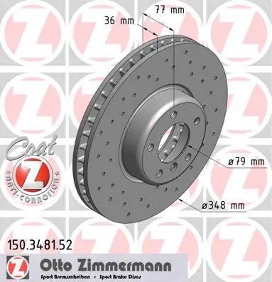 Диск гальмівний ПЕРЕДН SPORT Z BMW 5(E60) 04-,6(E63) 05- -ua ZIMMERMANN 150.3481.52 (фото 1)