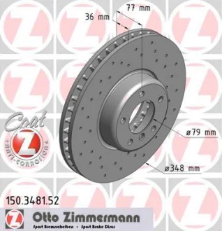 Диск гальмівний ПЕРЕДН SPORT Z BMW 5(E60) 04-,6(E63) 05- -ua ZIMMERMANN 150.3481.52