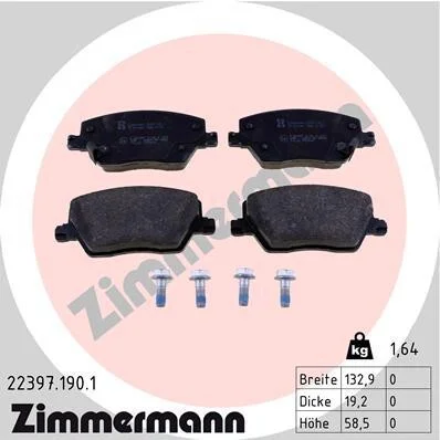 Колодки гальмівні дискові ПЕРЕДН FIAT EGEA 2015-,TIPO (356) 10/15- -ua ZIMMERMANN 22397.190.1 (фото 1)