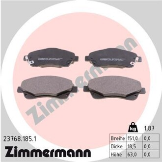 Колодки гальмівні дискові ПЕРЕДН TOYOTA AVENSIS 03-, COROLLA 04- -ua ZIMMERMANN 23768.185.1