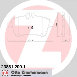 Колодки гальмівні дискові ПЕРЕДН W245 B-CLASS 05- ZIMMERMANN 23881.200.1