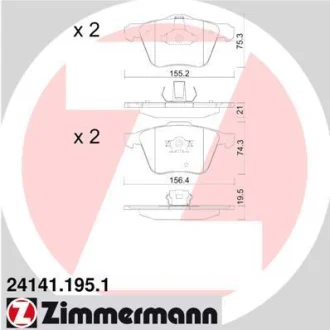 Колодки гальмівні дискові ПЕРЕДН VOLVO XC90 2.4-4.4 02- -ua ZIMMERMANN 24141.195.1