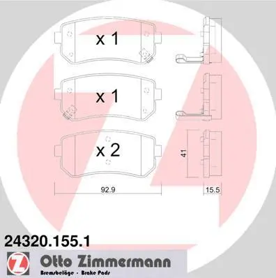 Колодки гальмівні (задні) Hyundai Accent/I20/I30/Kia Ceed/Rio/Sportage 1.2-3.3 05- (Mando) UA63 ZIMMERMANN 24320.155.1 (фото 1)