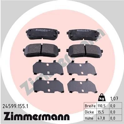 Колодки гальмівні дискові ЗАДН KIA SORENTO 2.2CRDI 2015- ZIMMERMANN 24599.155.1 (фото 1)