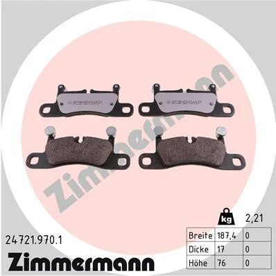 Колодки гальмівні дискові ЗАДН СЕРИЯ RD:Z R=18' VW TOUAREG 3.0V6,3.6,3.0V6TDI,4.2V8FSI,4.2V8TDI 10 -ua ZIMMERMANN 24721.970.1 (фото 1)