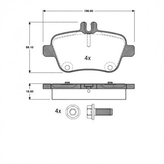 Колодки гальмівні дискові ЗАДН MB B-CLASS (W246) 180 200 2011-,SLK (R172) 200 250 350 2011- ZIMMERMANN 24848.185.1