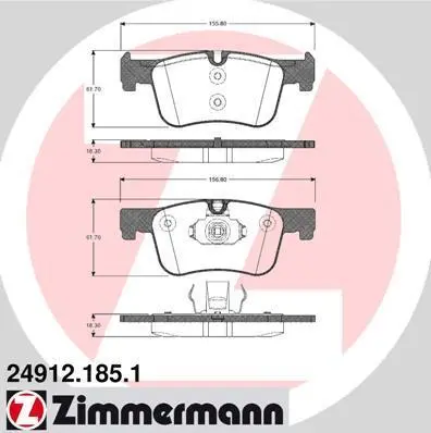 Колодки гальмівні дискові ПЕРЕДН BMW 3(F30) 1.6 2.0 2011-, BMW 1 (F20) 2010- -ua ZIMMERMANN 24912.185.1 (фото 1)