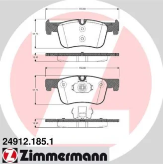 Колодки гальмівні дискові ПЕРЕДН BMW 3(F30) 1.6 2.0 2011-, BMW 1 (F20) 2010- -ua ZIMMERMANN 24912.185.1