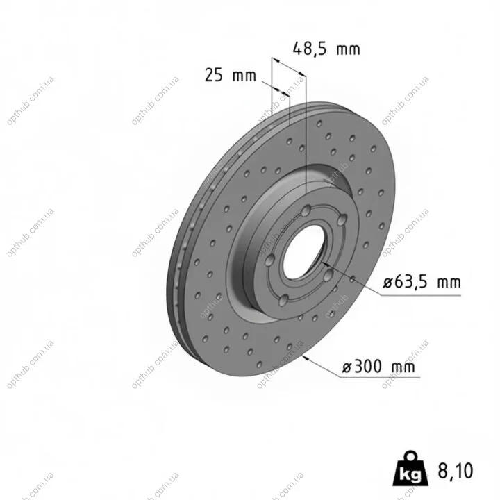 Диск гальмівний ПЕРЕДН SPORT Z FORD C-MAX 2/07- FOCUS C-MAX 10/03-4/08 FOCUS CC 4/08- KUGA 6/08-,V ZIMMERMANN 250.1353.52 (фото 1)