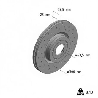 Диск гальмівний ПЕРЕДН SPORT Z FORD C-MAX 2/07- FOCUS C-MAX 10/03-4/08 FOCUS CC 4/08- KUGA 6/08-,V ZIMMERMANN 250.1353.52