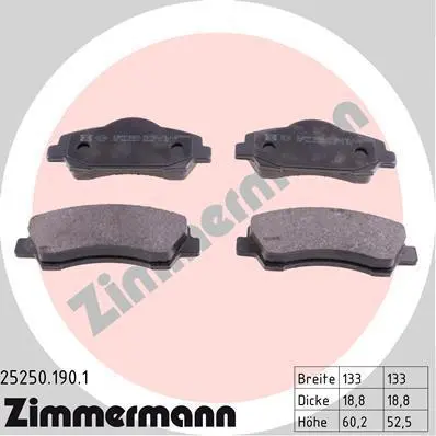 Колодки гальмівні дискові ПЕРЕДН CITROEN C4 CACTUS 1.2 2014-,PEUGEOT 308 II 1.2 1.6 2013- -ua ZIMMERMANN 25250.190.1 (фото 1)